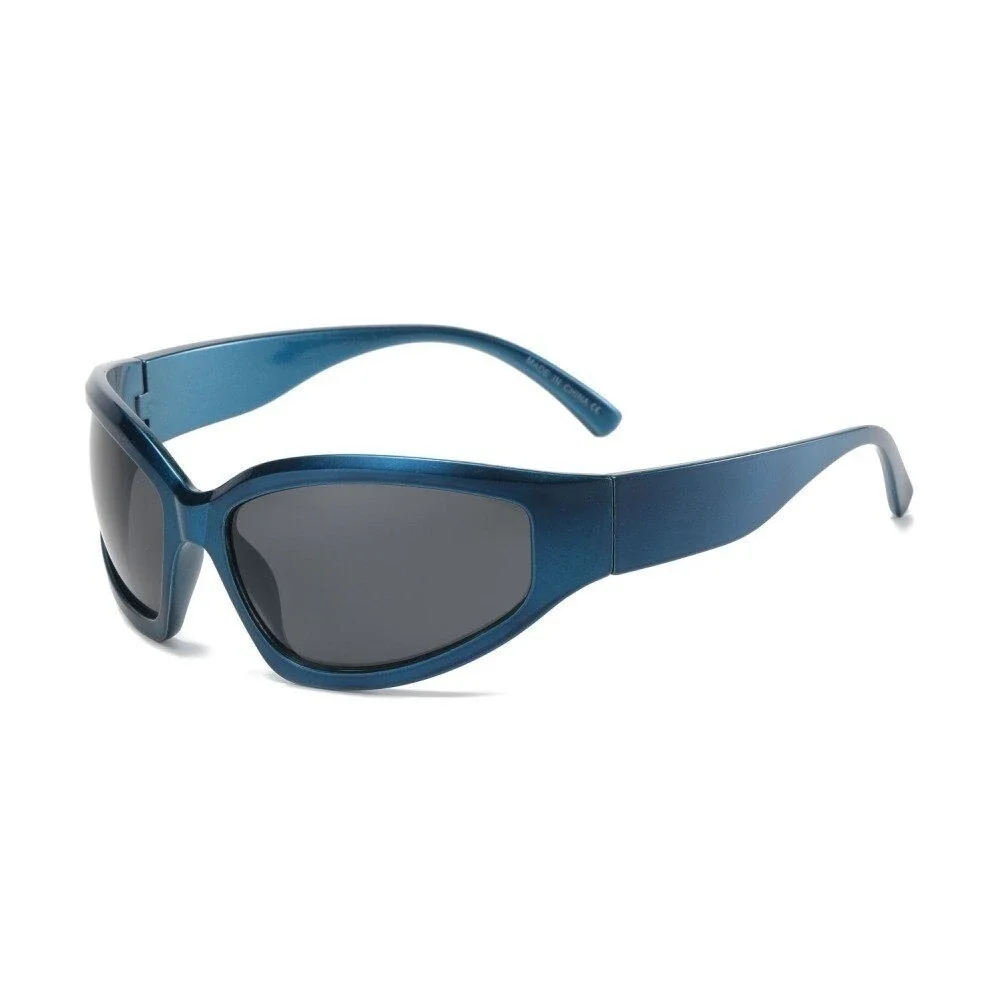 Sunglasses Blue Frame Black‎ Lens Street Trendy Wear Shield Wrap Around UV400